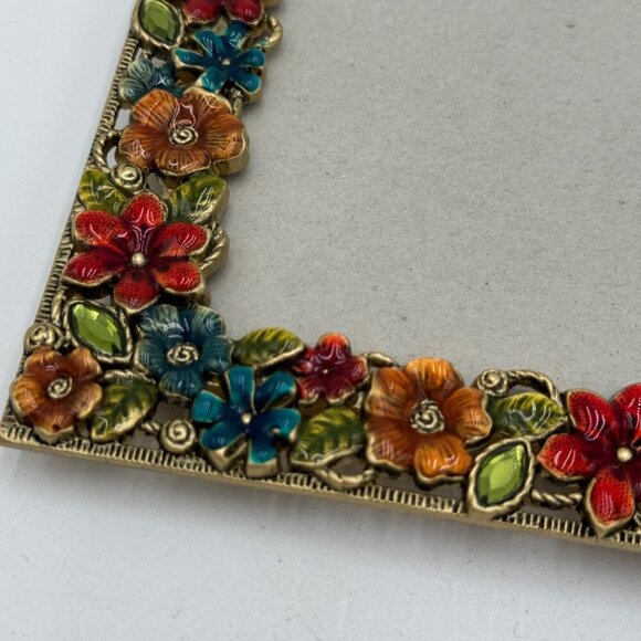 4 x 6 enameled photo frame flower floral home decor colorful blue red green - Picture 4 of 12